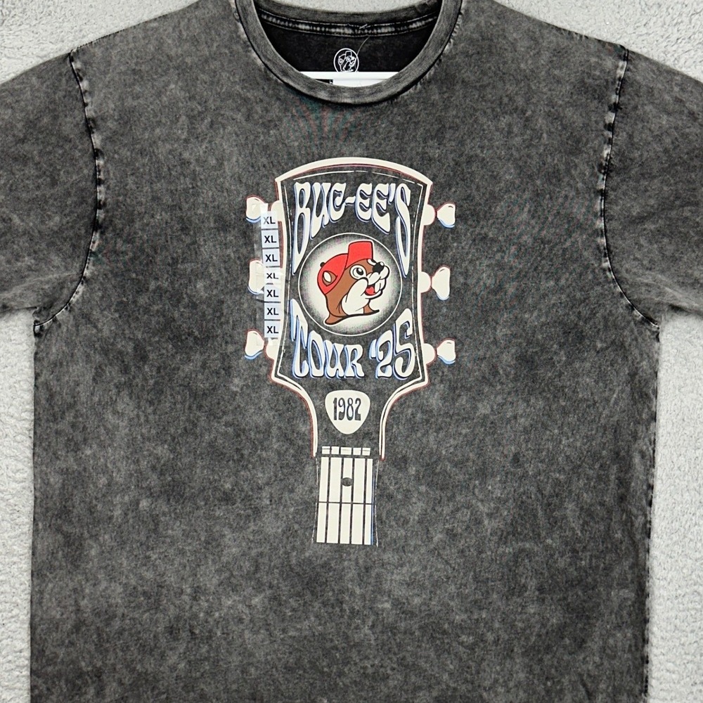 Bucees T-Shirt Mens XL Tour 25 Guitar Graphic Gray Acid Wash Short Sleeve Tee